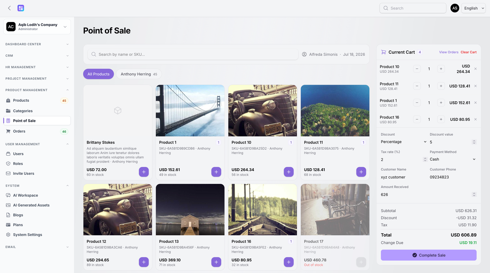 TenantSaaS Point of Sale screen shown inside the tenant workspace navigation.
